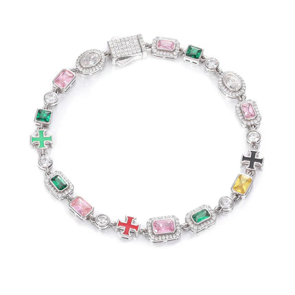 7mm S925 Color Gemstones Enamel Cross Tennis Bracelet