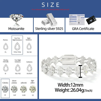 12mm S925 Moissanite US Dollar Link Bracelet