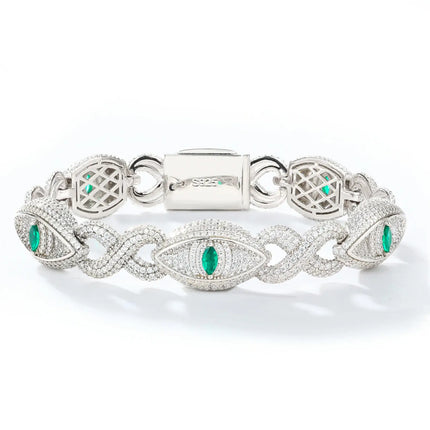 14mm S925 Moissanite Evil Eye Link Bracelet