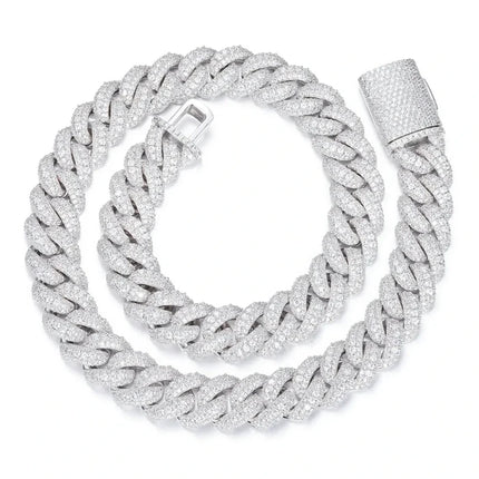 15mm S925 3 Rows Moissanite Bubble Cuban Link Chain