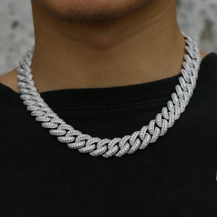 15mm S925 3 Rows Moissanite Bubble Cuban Link Chain