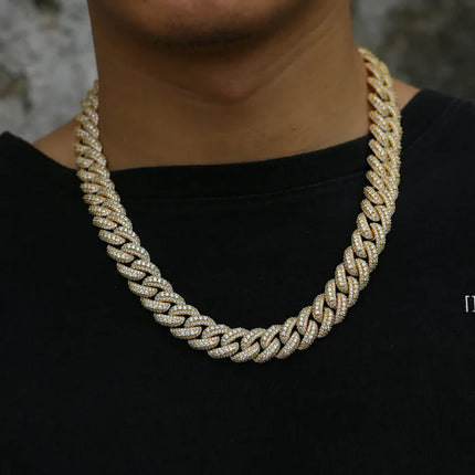 15mm S925 3 Rows Moissanite Bubble Cuban Link Chain
