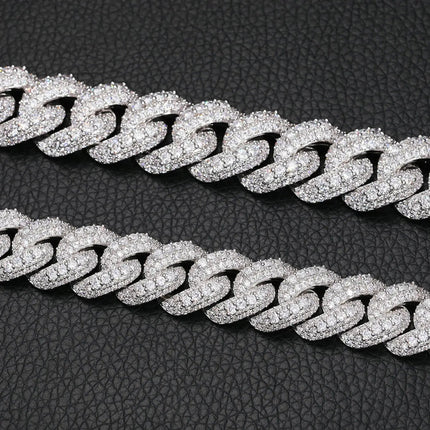 15mm S925 3 Rows Moissanite Bubble Cuban Link Chain