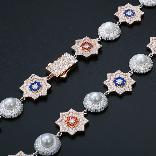 17mm S925 Moissanite Sun and Pearl Halo Link Chain