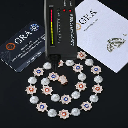 17mm S925 Moissanite Sun and Pearl Halo Link Chain