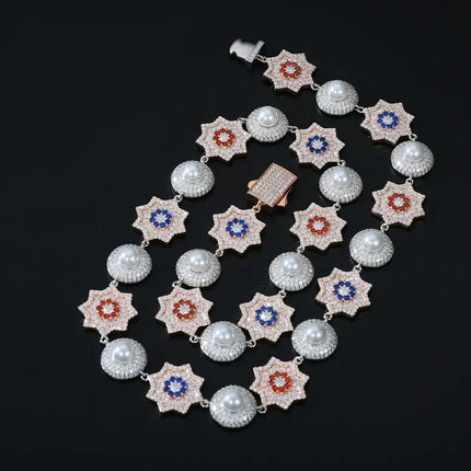 17mm S925 Moissanite Sun and Pearl Halo Link Chain