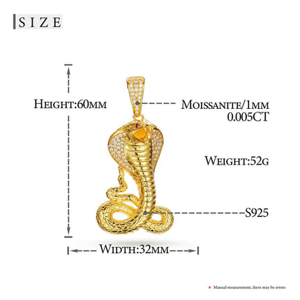 S925 Moissanite Solid King Cobra Pendant The S925 Moissanite Solid King Cobra Pendant channels the primal elegance of the jungle king into wearable luxury.