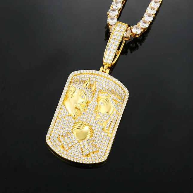 S925 Moissanite Jesus Fights the Devil Dog Tag Pendant
