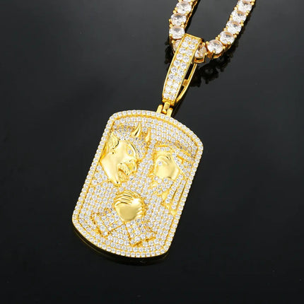 S925 Moissanite Jesus Fights the Devil Dog Tag Pendant