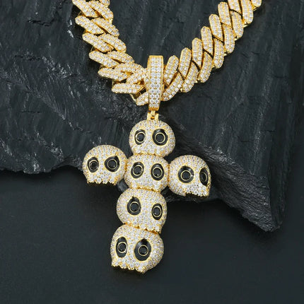 S925 Moissanite Skull Cross Pendant