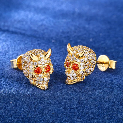 S925 Moissanite Skull Demon Stud Earring