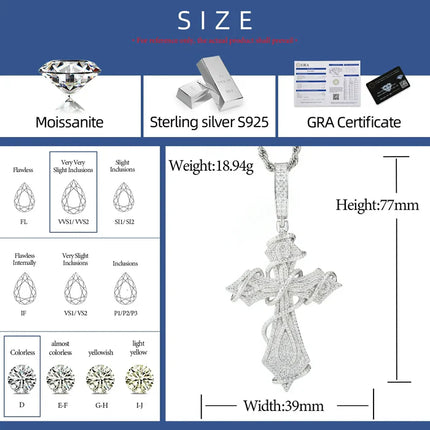 S925 Moissanite Thorns Cross Pendant