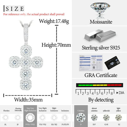 S925 Moissanite Square Halo Cross Pendant
