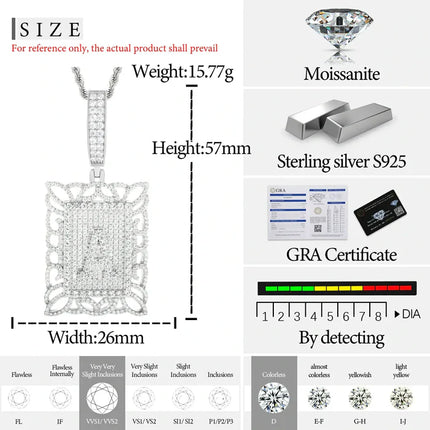 S925 Moissanite Letter A Square Dog Tag Pendant  Sleek geometric lines meet precision gem setting for a bold customizable statement piecewhere individuality and luxury collide.  Noctari style.