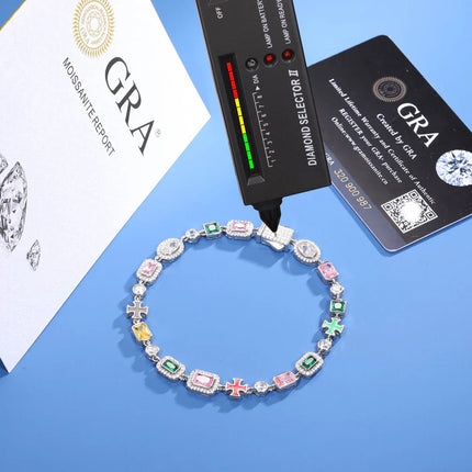 7mm S925 Color Gemstones Enamel Cross Tennis Bracelet