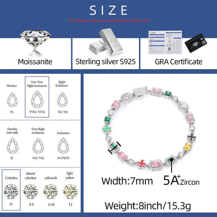 7mm S925 Color Gemstones Enamel Cross Tennis Bracelet