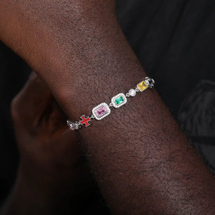 7mm S925 Color Gemstones Enamel Cross Tennis Bracelet