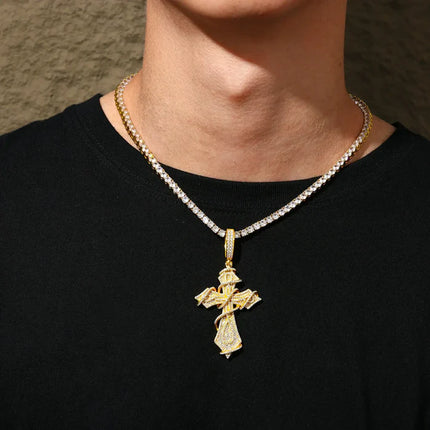 S925 Moissanite Thorns Cross Pendant