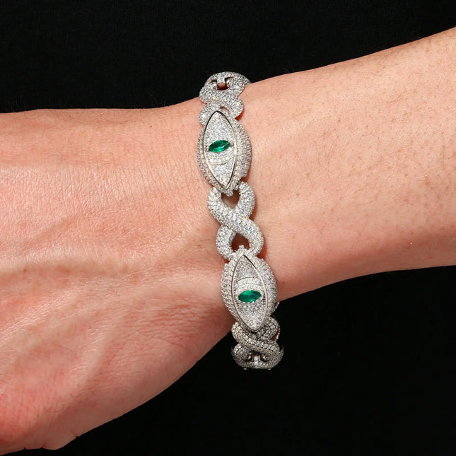 14mm S925 Moissanite Evil Eye Link Bracelet