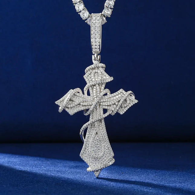 S925 Moissanite Thorns Cross Pendant