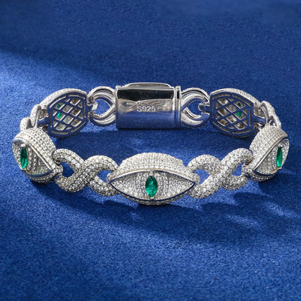 14mm S925 Moissanite Evil Eye Link Bracelet