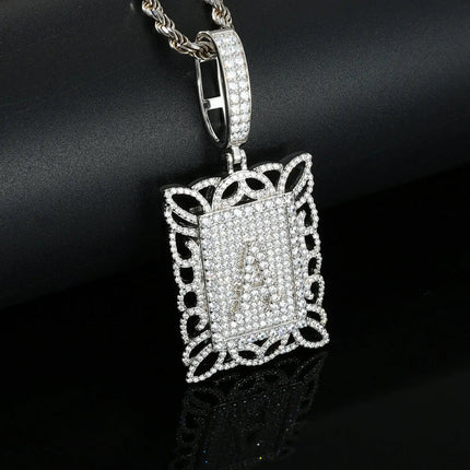 S925 Moissanite Letter A Square Dog Tag Pendant  Sleek geometric lines meet precision gem setting for a bold customizable statement piecewhere individuality and luxury collide.  Noctari style.