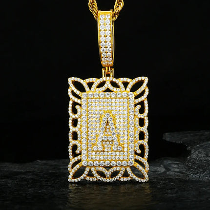 S925 Moissanite Letter A Square Dog Tag Pendant  Sleek geometric lines meet precision gem setting for a bold customizable statement piecewhere individuality and luxury collide.  Noctari style.