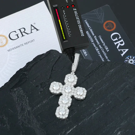 S925 Moissanite Square Halo Cross Pendant