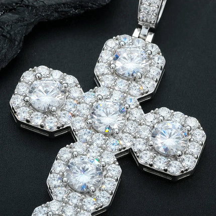 S925 Moissanite Square Halo Cross Pendant