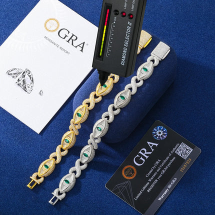 14mm S925 Moissanite Evil Eye Link Bracelet