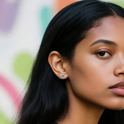 S925 Moissanite Blue Evil Eye Stud Earrings