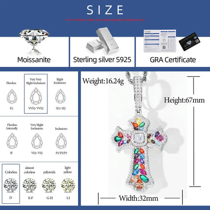 S925 Moissanite Assorted Candy Iris Cross Pendant