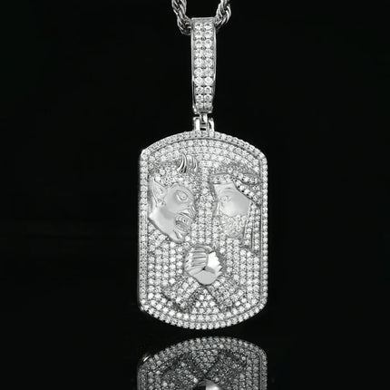 S925 Moissanite Jesus Fights the Devil Dog Tag Pendant