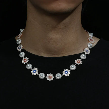 17mm S925 Moissanite Sun and Pearl Halo Link Chain