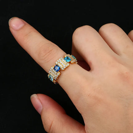 S925 Moissanite Gradient Blue Ocean Band Ring