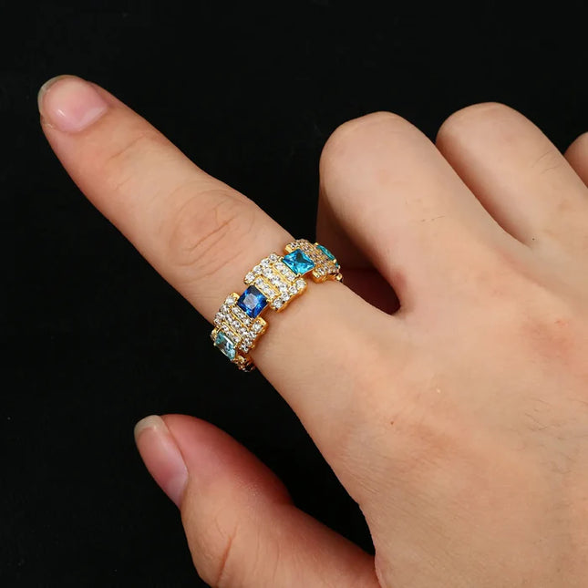 S925 Moissanite Gradient Blue Ocean Band Ring