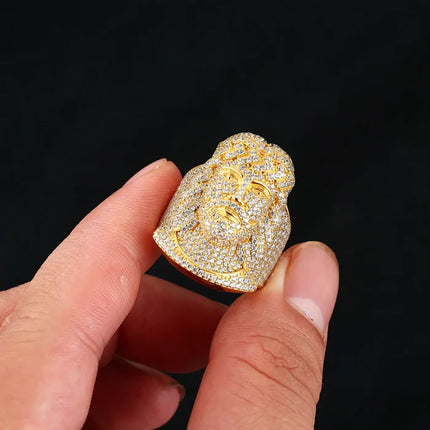 S925 Micro Pave Moissanite Portrait of Jesus Ring