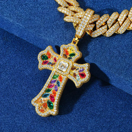 S925 Moissanite Assorted Candy Iris Cross Pendant