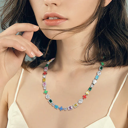 10mm S925 Moissanite Enamel Cross Colorful Gemstone Tennis Chain