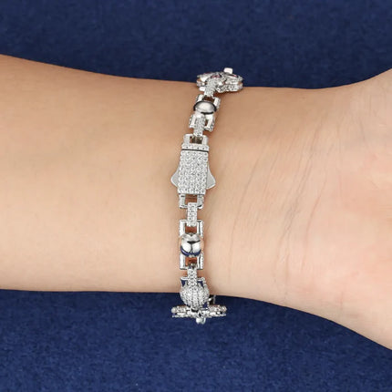 14mm S925 Moissanite Pink Four Leaf Clover Cross Bracelet