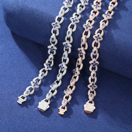 10mm S925 Moissanite Evil Eye Four Leaf Clover Link Chain
