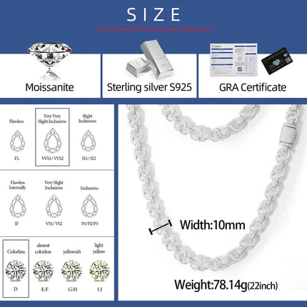 10mm S925 Moissanite Chino Link Chain
