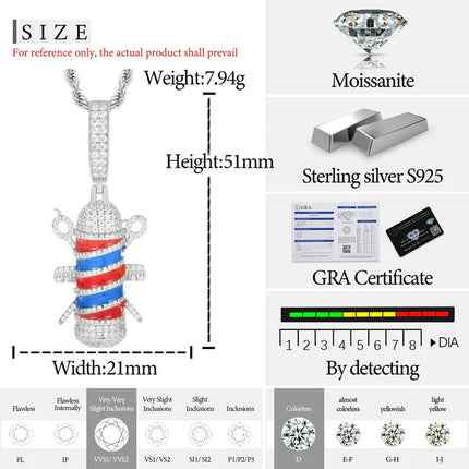 S925 Moissanite Barber Pendant