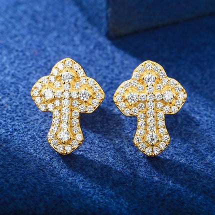 S925 Moissanite 2 Layer Iris Cross Stud Earrings