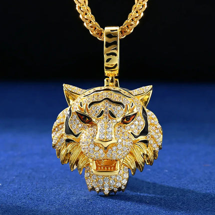S925 Moissanite 3D Tiger Head Pendant