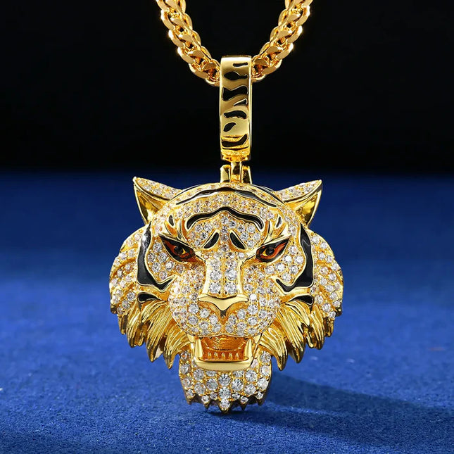 S925 Moissanite 3D Tiger Head Pendant