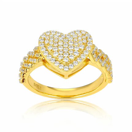 S925 Moissanite 2 Layer Heart Ring with Cuban Side