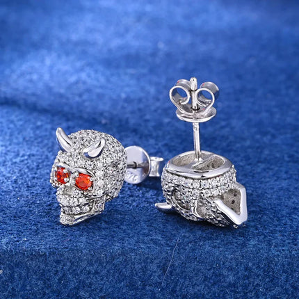 S925 Moissanite Skull Demon Stud Earring