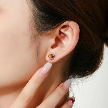 S925 Tiger's Eye Stone Snake Stud Earrings