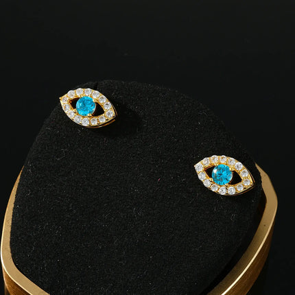 S925 Moissanite Blue Evil Eye Stud Earrings